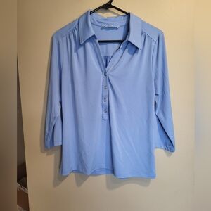 Cleo Petit- Light Blue Blouse with Button Detail, Size Medium
